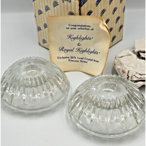 Set of 2 Princess House 3 Way Candleholders #845 24% Lead Crystal Reversible Box